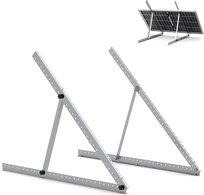 41in Adjustable Solar Panel Mount Brackets with Foldable Tilt Legs, Aluminum Mounting Stand for 100W-400W Panels, Roof, RV, Boat, Off-Grid Systems (1 Set)