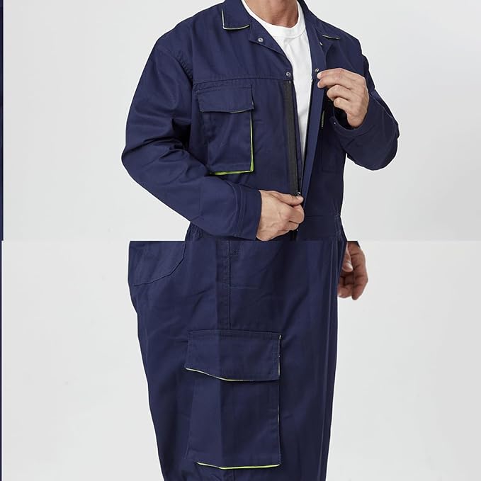 Men's Work Coverall Long Sleeves Overalls Mechanics Coveralls Workwear Jumpsuit with Multi Pockets