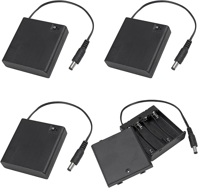 4PCS 4 AA Battery Holder with Switch 6V Battery Case Box Holder with Cover 4X 1.5V AA Battery Storage Box with DC 5.5x2.1mm Male Connector