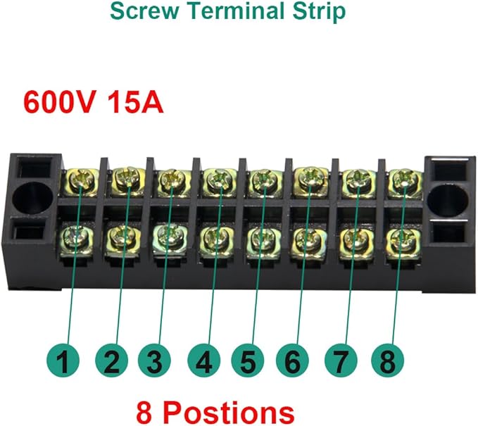 MILAPEAK Terminal Block and Strip - 12pcs (6 Sets) 8 Positions Dual Row 600V 15A Screw Terminal Strip Blocks with Cover + 400V 15A 8 Positions Pre-Insulated Terminals Barrier Strip (Black & Red)