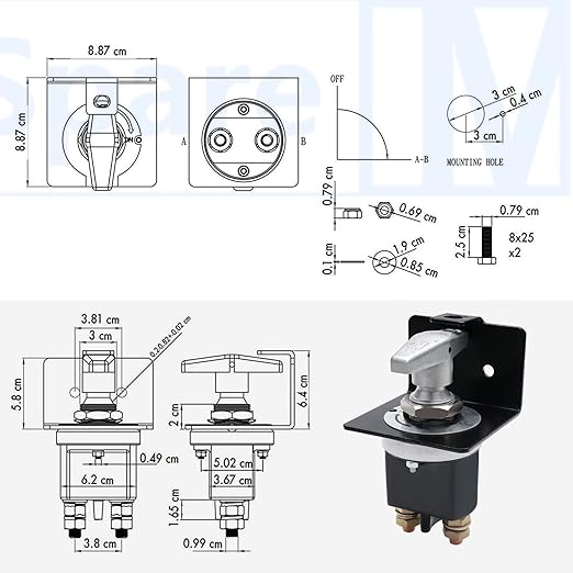 MaySpare Battery Disconnect Switch with Locking Plate,500A Battery Kill Switch,12V-36V Battery Doctor Polarity Negative for Cars, RV, Boat-Fixed Handle Isolator, Waterproof