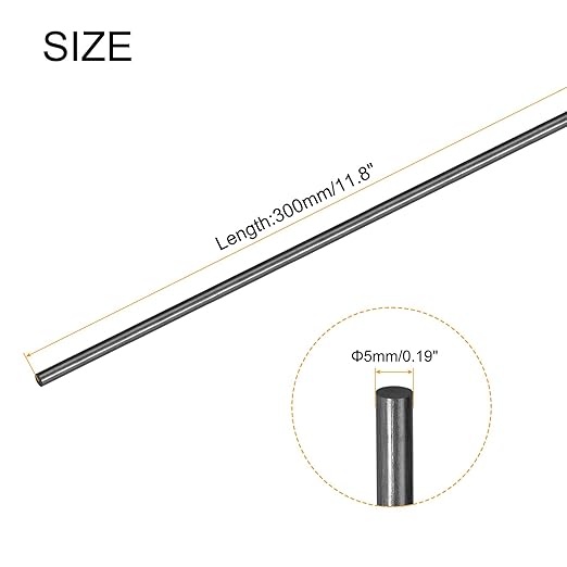 MECCANIXITY Carbon Fiber Rod, 5mm x 300mm Matte Pole Rod for RC Plane DIY Tool Wing Tube Quadcopter Arm, Pack of 8