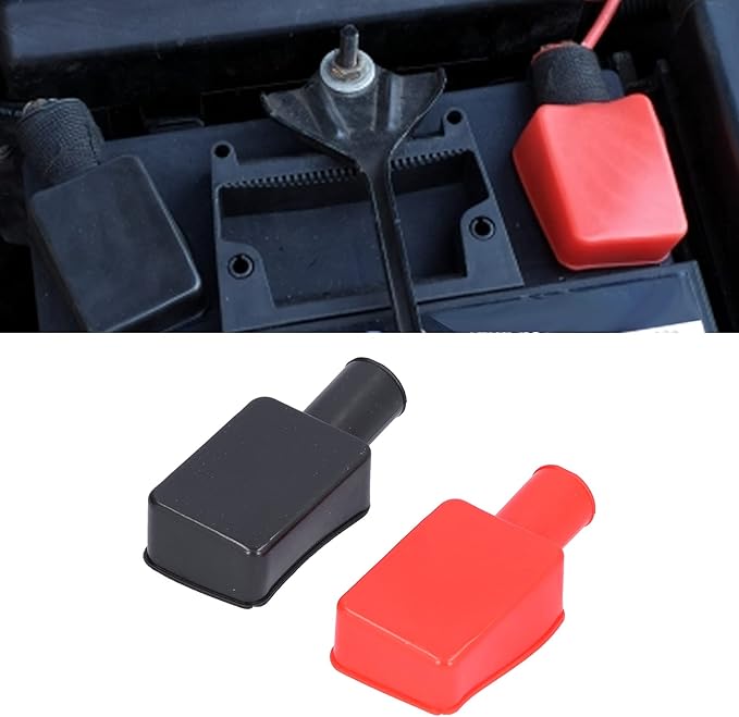 2Pcs Battery Terminal Protector, Universal Battery Terminal Cover, Rubber Battery Terminal Covers, Positive Negative Battery Post Cover Cap for Car Motorcycle Truck Boat