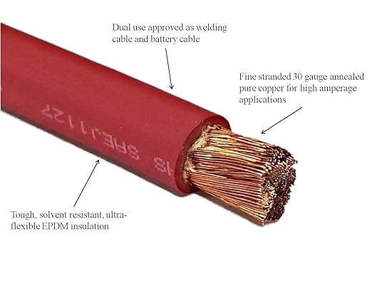 WNI 4/0 Gauge 50 Feet Black 50 Feet Red 4/0 AWG Ultra Flexible Welding Battery Copper Cable Wire - Made in The USA - Car, Inverter, RV, Solar