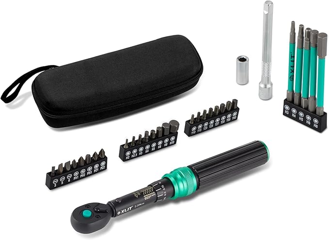 1/4" Click Torque Wrench Set, 32-Piece Portable Bicycle Maintenance Tool Kit, 2-20 Nm ±3% Precision, S2 Torx & Hex Bits, Torque Wrench for Road/Mountain Bike (MTB) & Cycling Repair