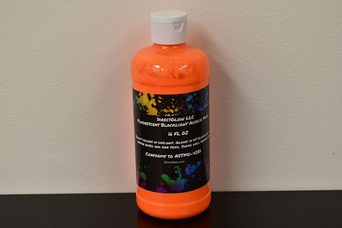 DirectGlow 16oz UV Blacklight Reactive Fluorescent Acrylic Paints (Orange)