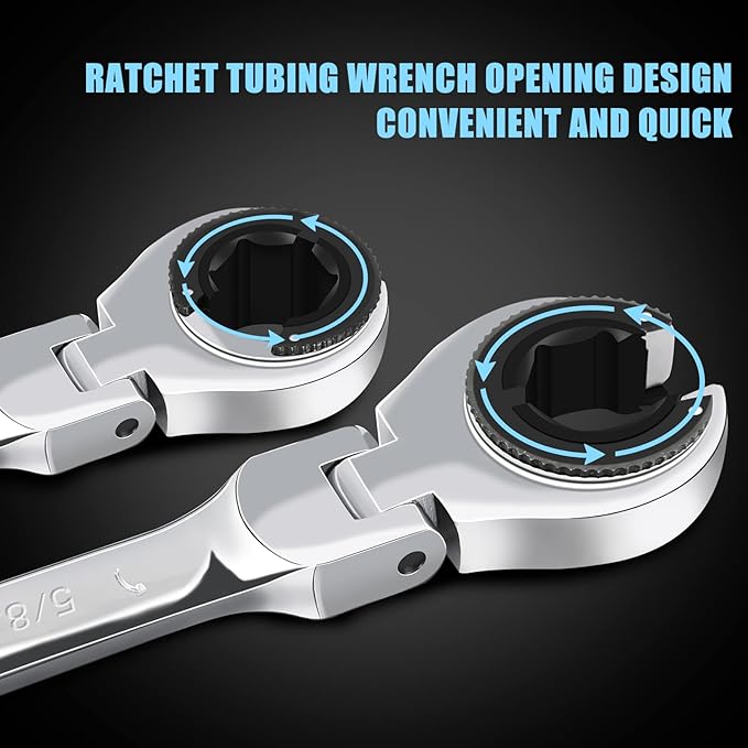 LOSCHEN SAE Flex-Head Ratcheting Wrench Combination Wrench Set 10 Pcs/Set with 72 Teeth, Chrome Vanadium Steel Tubing Ratchet Spanner（US and European Patents）