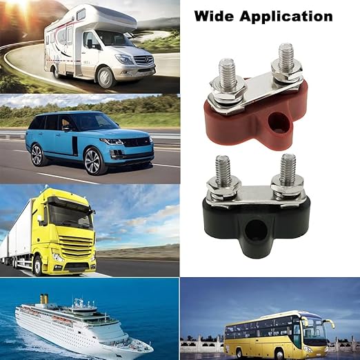 Heart Horse Bus Bar Terminal Block 1/4'' Power Stud Battery Junction Post Distribution Block Insulated with Cover DC 48V 250A for Auto Truck RV Boat (1/4'',Red+Black)