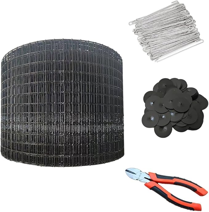 Solar Panel Bird Guard Black PVC1/2 inch 6in * 100FT Anti Bird roll mesh kit with 70 Sets of Fasteners Critter Guard for Solar Panels can Prevent Pigeons Birds from Entering The Interior