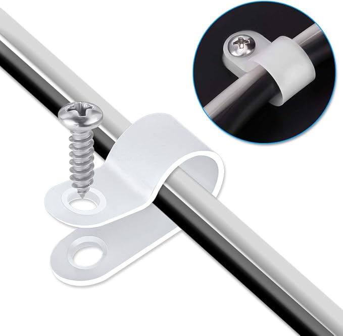LOKMAN 50 Pack 1/4 Inch Rope Light P-Style Mounting Clips with Compatible Stainless Steel Pan Head Phillips Screws
