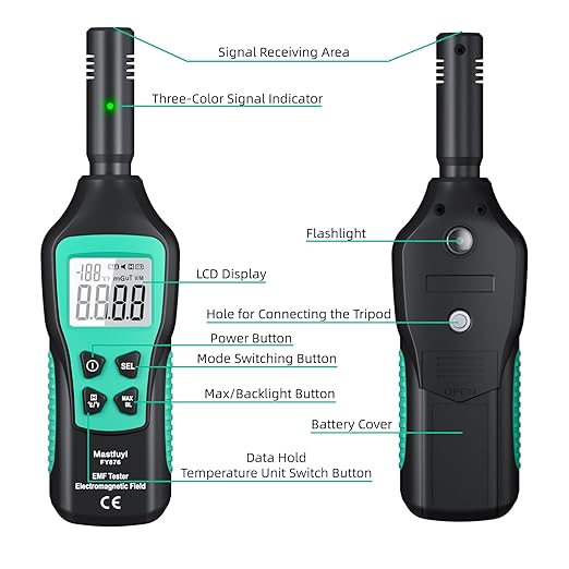 EMF Meter, EMF Detector, EMF Tester Digital LCD, Electromagnetic Radiation Detector for Outdoor, Home, Office, Ghost Hunting, Audible Alert, Indicator Lights