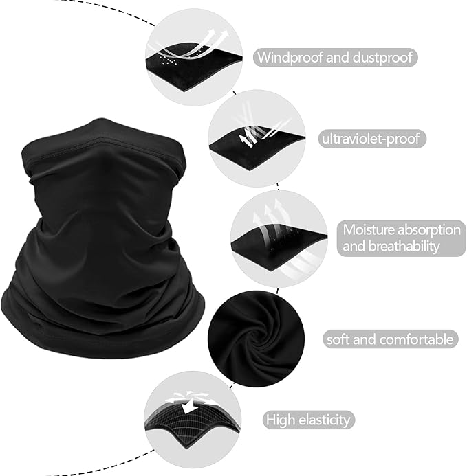 6 Pack Cooling Neck Gaiter Face Cover Mask Summer Breathable Dust UV Bandana Scarf for Men Women Fishing Running Cycling