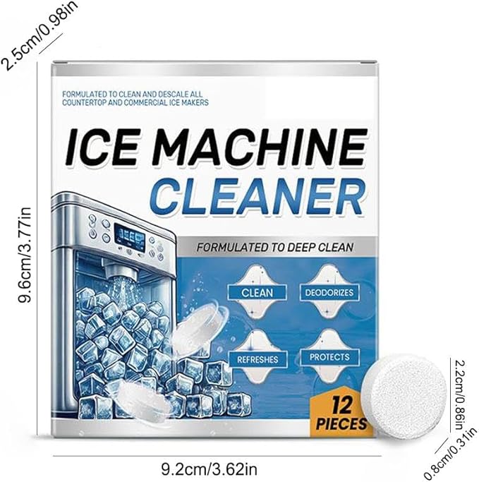 Ice Machine Cleaner Maker Descaler - 12 Clean Tablets for Frigidair e Ice Machine, Helps Remove Hard Water and Mineral Buildup for Great-Tasting Ice