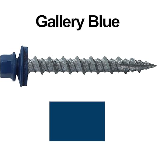 Metal ROOFING SCREWS: (250) 10 x 1-1/2" Gallery Blue Hex Head Sheet Metal Roof Screw. Self starting metal to wood siding screws. EPDM washer. Colored head