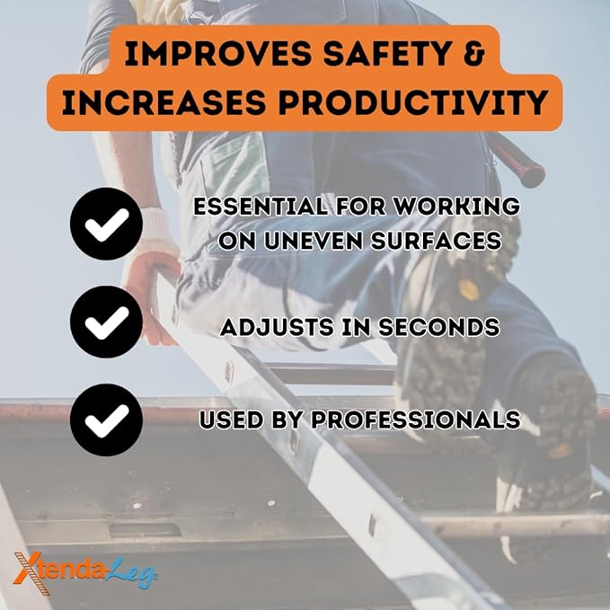 Xtenda-Leg® Ladder Leveler - Rubber Feet, Perfect for Extension Ladders, Stabilizer Attachments for Safe Use - Stable Platform for Uneven Ground - Easy Installation - OSHA Approved - 6 Pairs