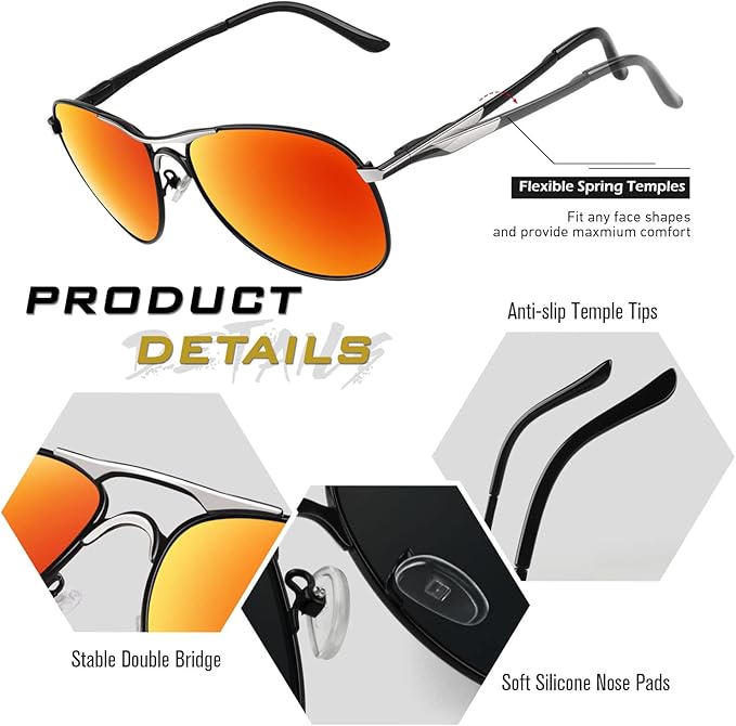 GQUEEN Classic Military Style Pilot Polarized Sunglasses Spring Hinges Al-Mg for mens womens MOS1