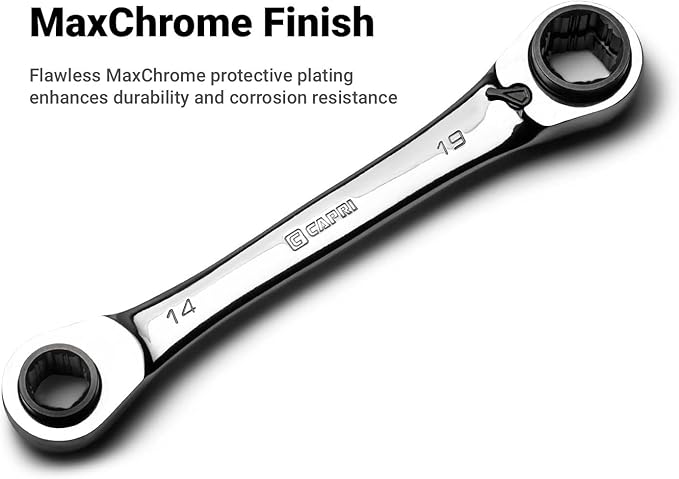 Capri Tools 4-in-1 120-Tooth Box End Reversible Ratcheting Wrench, 9/16, 5/8, 11/16, 3/4 in., SAE