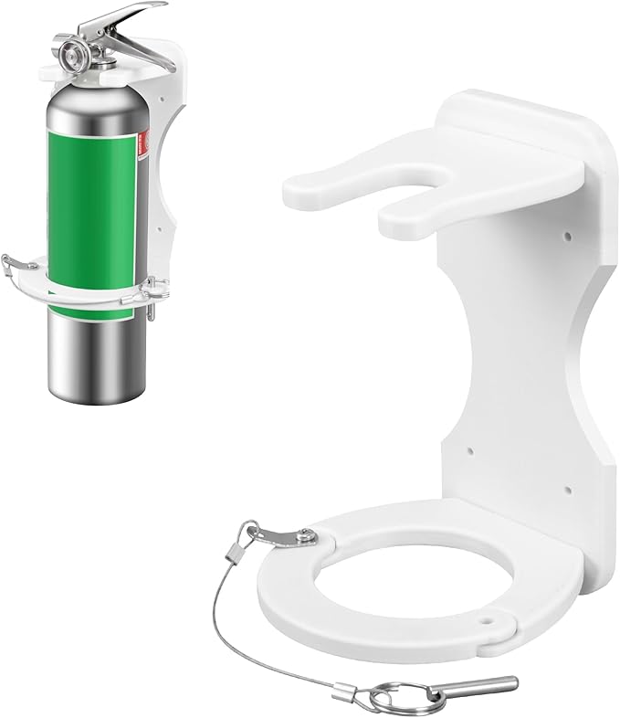 Boat Nylon Fire Extinguisher Bracket,Mounting Bracket with Quick Release Pin,Fire Extinguisher Brackets Compatible with Fire Extinguishers (White)