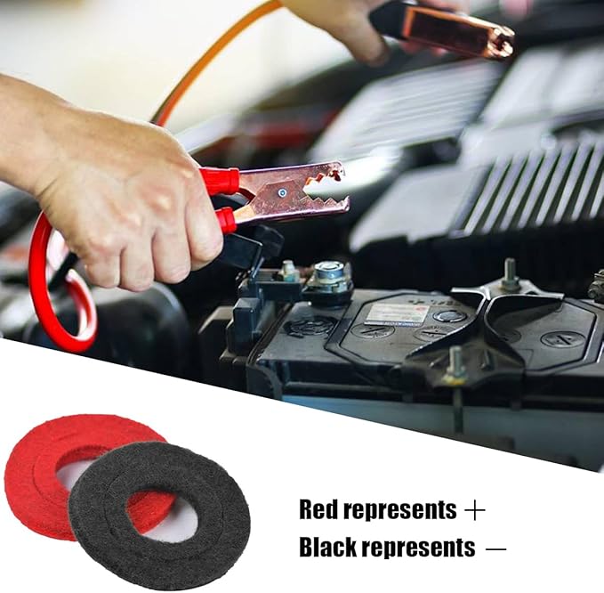 Car Battery Terminal Washer Pad, 24PCS Anti Corrosion Vehicle Battery Top & Side Terminal Protector, Automotive Fiber Shim Cleaning Accessories, Universal for SUV Sedan Truck (Red/Black)