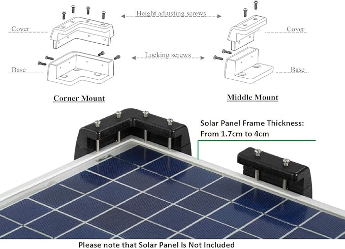 Sunway Solar Panel Mounting Brackets Corner Mount Kits for Framed Solar Panels,Installation On RV Caravan Boats Camper Trailer Marine Motorhome House Roof, Compatible with Renogy Solar Panel