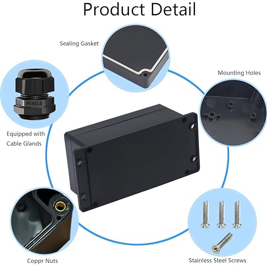 Junction Box IP65 Waterproof ABS Plastic Electrical Project Case Power Junction Boxes, Project Box with Fixed Ear Black 6.22x3.54x2.36 inch (158 x 90 x60 mm)