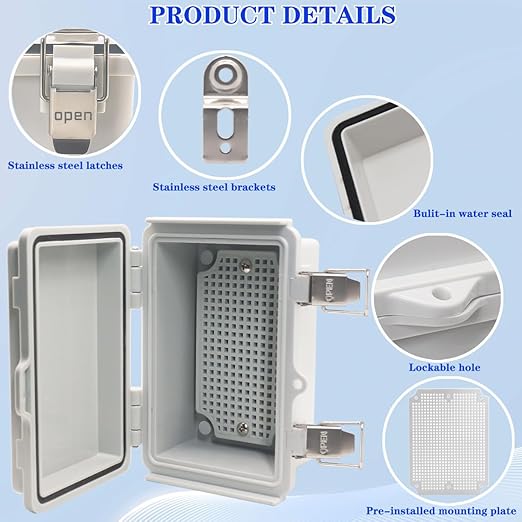 Waterproof Electrical Box Junction Box Weatherproof IP67 ABS Plastic Enclosure Switch Router Project Box Electronics Enclosure with Mounting Plate Wall Bracket Grey 5.9"x3.9"x2.8"