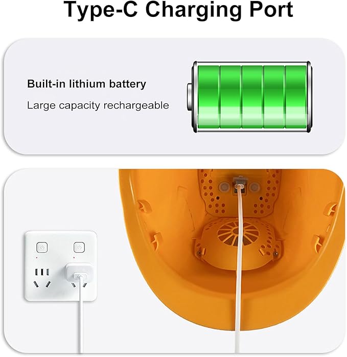 Unisex Construction Hard Hat Built in 2 Fan, USB Charging Lightweight Waterproof Working Safety Helmet for Construction and Home Improvement,Yellow,10000mA