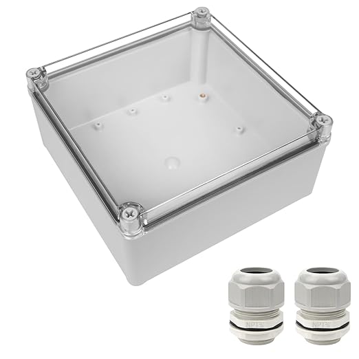 LeMotech Junction Box IP67 Waterproof Dustproof Electrical Box Project Box DIY Enclosure Gray with Transparent Clear Cover, External Size 7.9x7.9x3.7in (200x200x95mm)