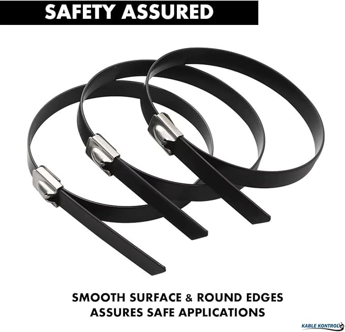 Kable Kontrol Black Metal Zip Ties Bulk Pack - 5" Inch Long 5000 Pcs, 200 Lbs Tensile Strength, Polyester Coated 304 Stainless Steel Cable Ties UV & Chemical Resistance, for Indoor & Outdoor Use