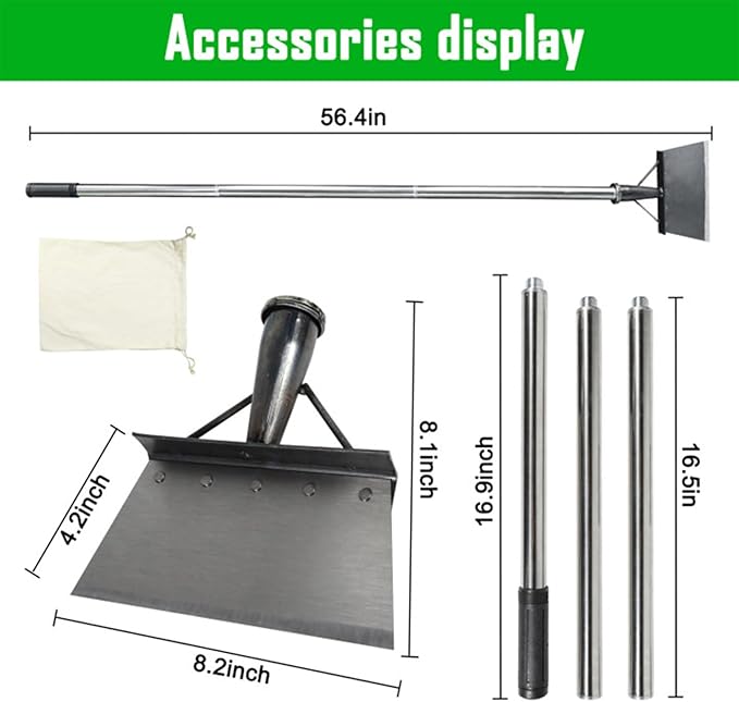 56.4" Metal Snow Shovel for Walkway, Multifunctional Garden Shovel for Sidewalk Scraping, Weeding, Digging, Snow Removal