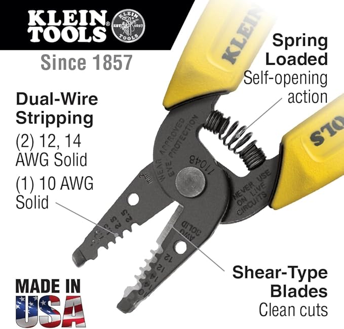 Klein Tools 11048 Dual Wire Stripper Cutter for Solid Wire, Made in USA