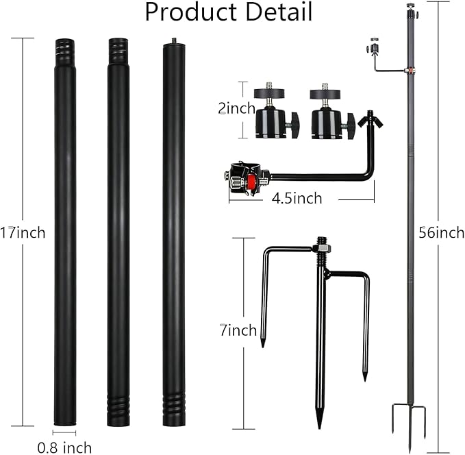 Heavy Duty Trail Camera Mount with Tripod Ground Stake | Includes Height-Adjustable Side Mount for Dual Camera or Solar Panel Setup | Max Height 57" | Universal 1/4"-20 Screw (56" Black x 2)