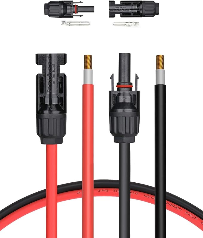 BougeRV 10 Feet 12AWG Solar Extension Cable with Female and Male Connector with Extra Pair of Connectors Solar Panel Adaptor Kit Tool (10FT Red + 10FT Black)