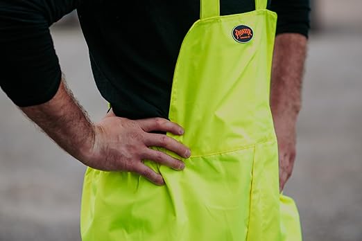 Pioneer Hi Vis Ripstop Waterproof Bib Pants/Overalls for Men - Reflective Safety Work Rain Pants - High Visibility Yellow