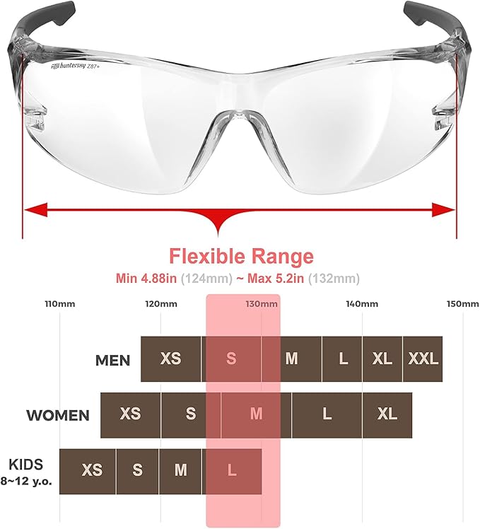 HTS HUNTERSKY ANSI Z87.1 Anti-Fog Clear Safety Glasses Pickleball Youth Baseball Lab Chemistry Goggles Scratch Resistant