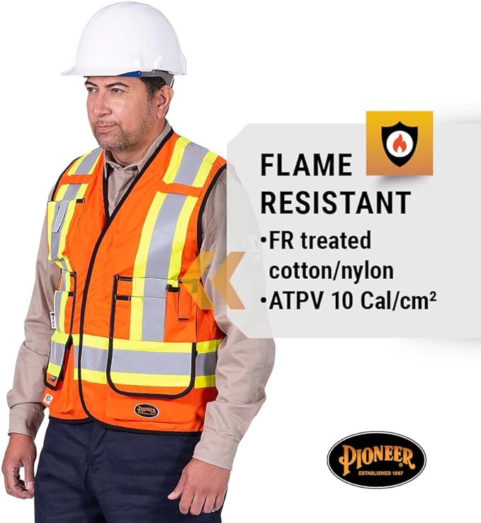 Pioneer Hi Vis FR Surveyor's Safety Vest - Flame Resistant ARC Rated - Reflective - for Men and Women