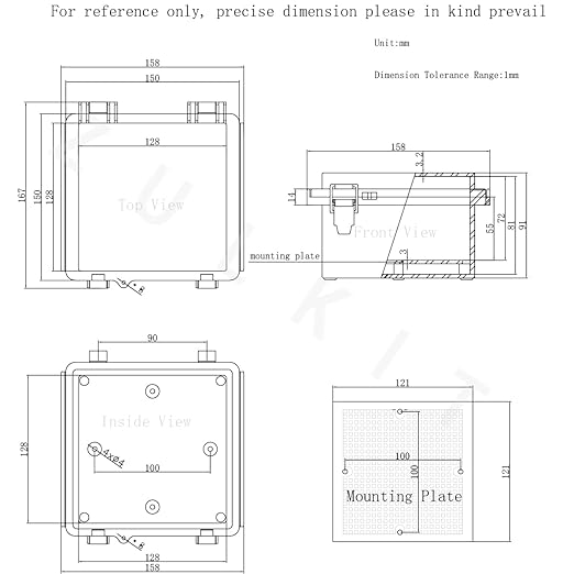 Zulkit Junction Box IP67 Waterproof Electrical Box Hinged Clear Cover Stainless Steel Latch Plastic Enclosure for Project w Mounting Plate Wall Bracket and 2 Cable Gland 5.9"x5.9"x3.5"/150x150x90mm
