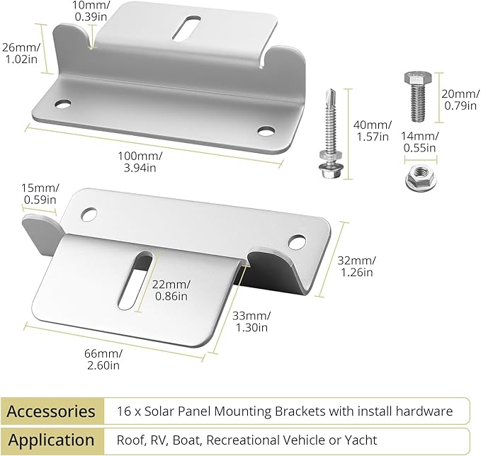 Anbte 16PCS Solar Panel Mounting Z Brackets, Aluminum Solar Panel Mounting Bracket 304 Stainless Steel Screws, Stable, Rust - Resistant, Easy Install for Roof, RV, Boat, Yacht, Silver