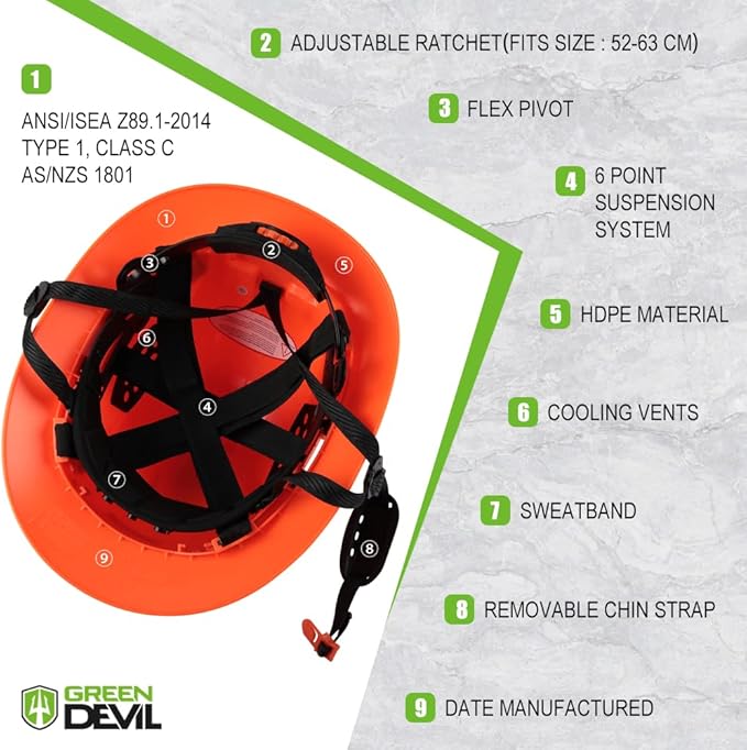 Full Brim Hard Hat Vented Construction Safety Helmet OSHA Approved Cascos De Construccion Work Hardhats with Cooling Towel for Men&Women 6 Point Adjustable Ratchet Suspension