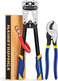 haisstronica Heavy Duty Battery Cable Crimping Tool Kit-Ratchet Hex Extended Handle Crimper for 8,6,4,2,1,1/0 AWG Copper Lugs with Cable Cutter