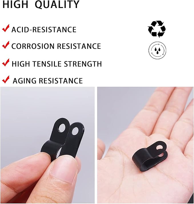 mankk 50PCS 1/2 Inch Rope Light Clips P-Style Mounting Clips Plastic Cable Clamps with Compatible Stainless Steel Pan Head Phillips Screws for Wire Management M-030-BK-LS