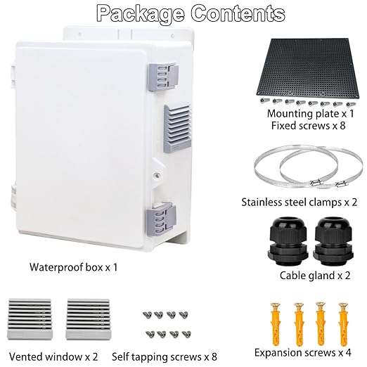 Outdoor Electrical Junction Box, Ventilation and Heat Dissipation ABS Plastic Project Enclosure with Internal Mounting Panel 9.2"x 7"x 4.6"