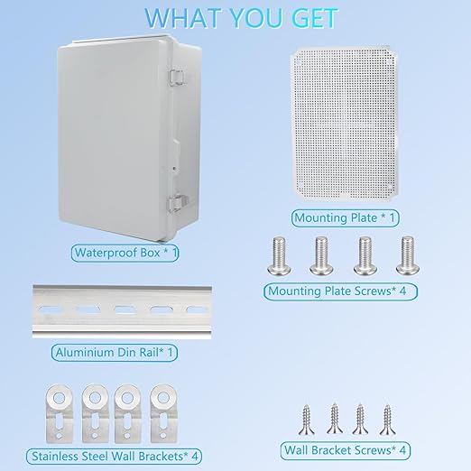 Outdoor Waterproof Box,IP67 ABS Junction Box Electrical Enclosure with Stainless Steel Latch, Hinged Cover Electric Box with Wall Brackets 13.8" Dx9.8 Wx5.9 H