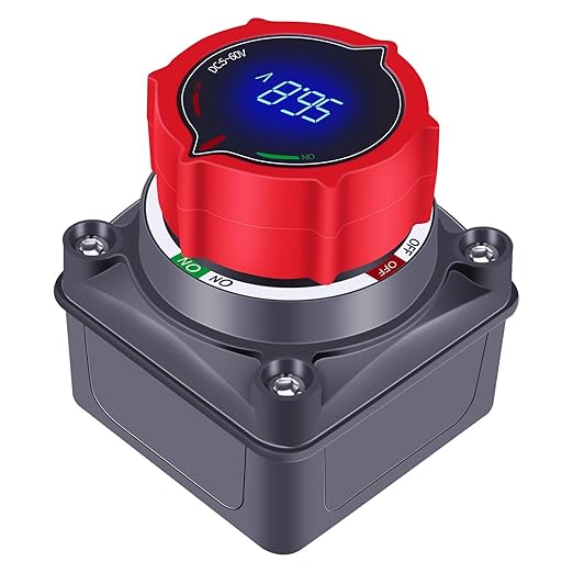Upgrade Battery Disconnect Switch with Voltage Display, DC 5-60V Battery Power Master Disconnect Isolator Cut Shut Off Switch for Marine Boat Car Truck Camper RV Trailer (On/Off)