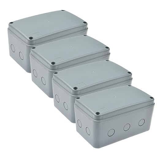 Nineleaf 4 PK ABS Plastic Dustproof Waterproof IP66 Junction Box Outdoor External Universal Electrical Project Enclosure Grey 181x111x100mm fit 20mm Cable Gland for Outdoor Use