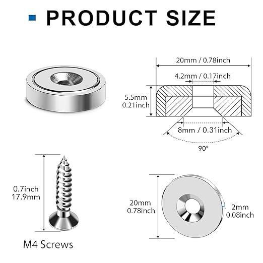 LOVIMAG 12 Pack Cabinet Magnets, Neodymium Cup with Countersunk Hole, 30lbs Strong Rare Earth for Doors, Holding Tools, Lifting, Hanging - 0.78 * 0.2 inch