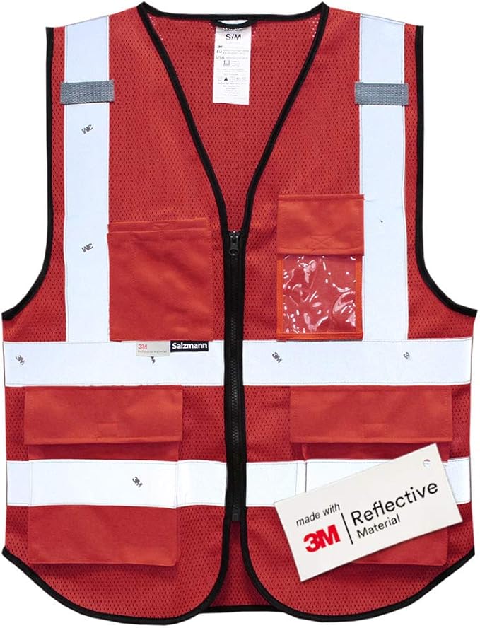 Salzmann Mesh Multi-Pocket Working Vest - Reflective Vest - Made with 3M Reflective Material