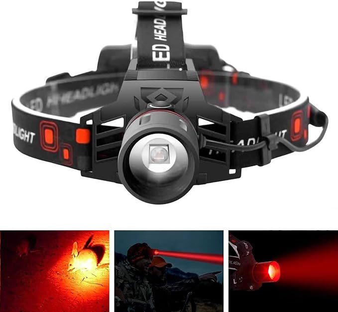 WINDFIRE Red Light Hunting Headlamp Rechargeable, 600 Lumens Bright LED Headlight 3 Modes Tactical Zoomable Headlamps for Astronomy Night Vision Predator Hunting Coyote Hog