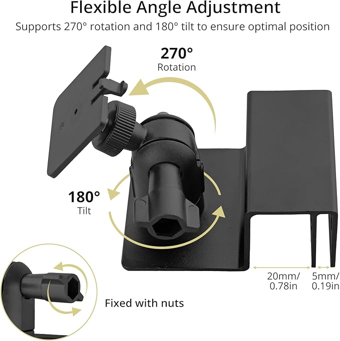 Anbte 2PCS Adjustable Gutter Mount for Ring Solar Panels & Security Cameras, Aluminum Solar Bracket with Standard 1/4 inch-20 Threaded Bracket, Weatherproof, Outdoor Wall Mounting Accessories, Black
