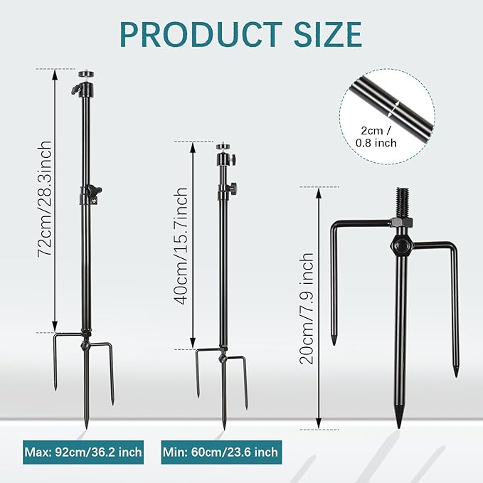 3 Pack Ground Stake Mount Stand, 360° Adjustable Universal Thread Connection 1/4''-20 (6 mm) Foldable Stainless Steel Bracket for Outdoor Security Cameras, Solar Panels & Fishing Lights